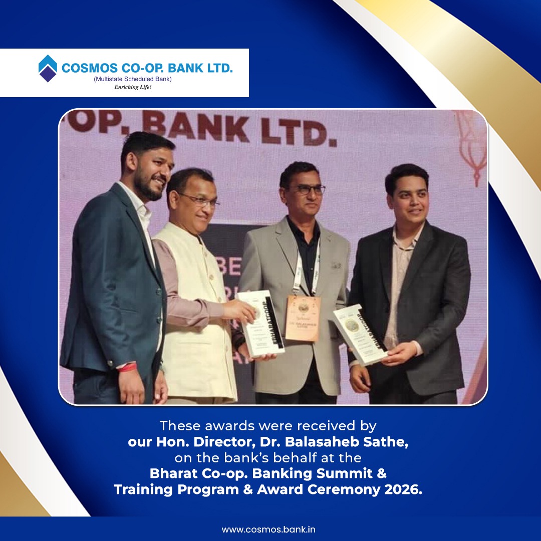 Cosmos Bank Honoured with Bharat Ratna Sahakarita Samman 2026 for Best UCB and Best NPA Management